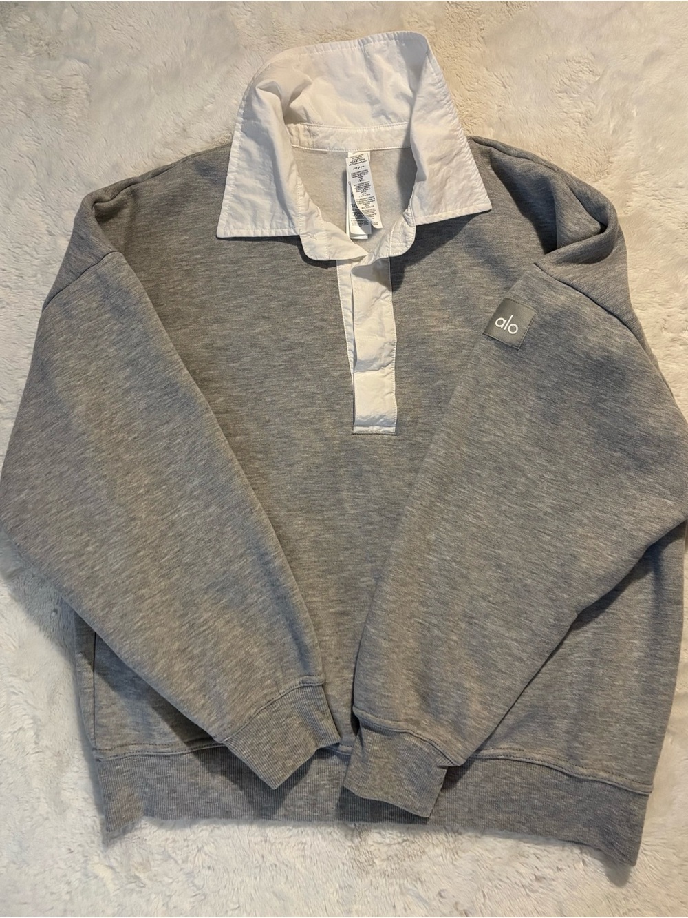 Alo Gray Henley Pullover Sweater Take it easy long sleeve medium